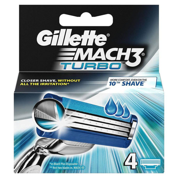 Gillette Mach 3 Turbo Lame Di Ricambio x4 pezzi