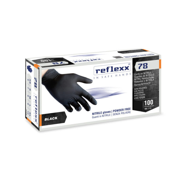 Guanti In Nitrile Neri Senza Polvere Reflexx 78 – gr. 4,0 (M) conf. 100pz